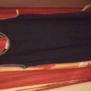 16 Allison-che dark blue long with blue white contrast trim Dress
